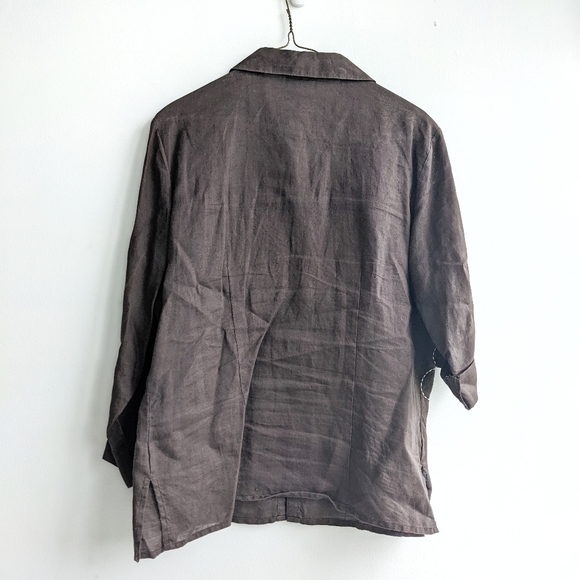 Brown Linen button up with long cuffed sleeves size 10 - Picture 7 of 8